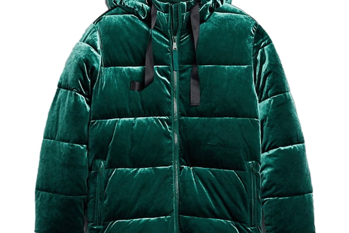 gap coldcontrol max hooded velvet puffer jacket