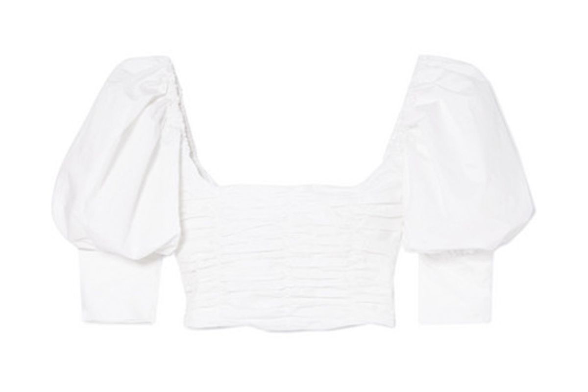 georgia alice puff cropped ruched cotton poplin top
