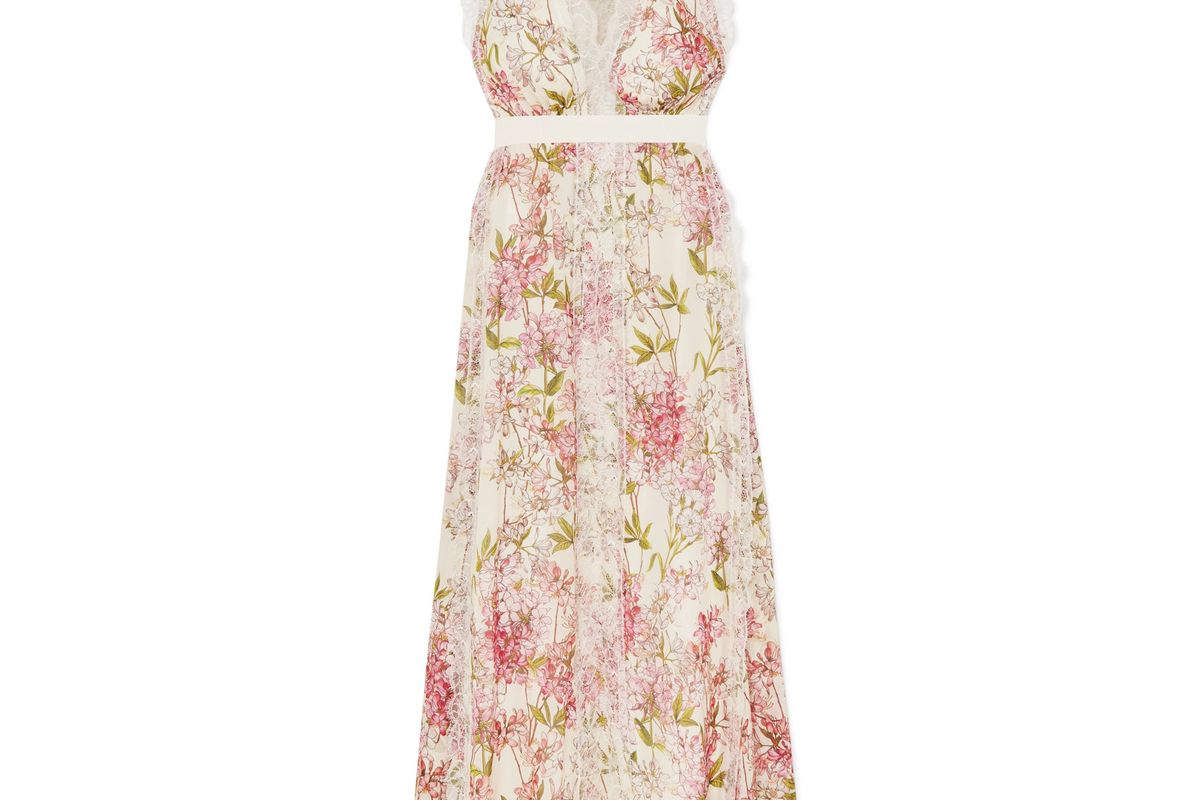 giambattista valli lace trimmed floral print silk gown