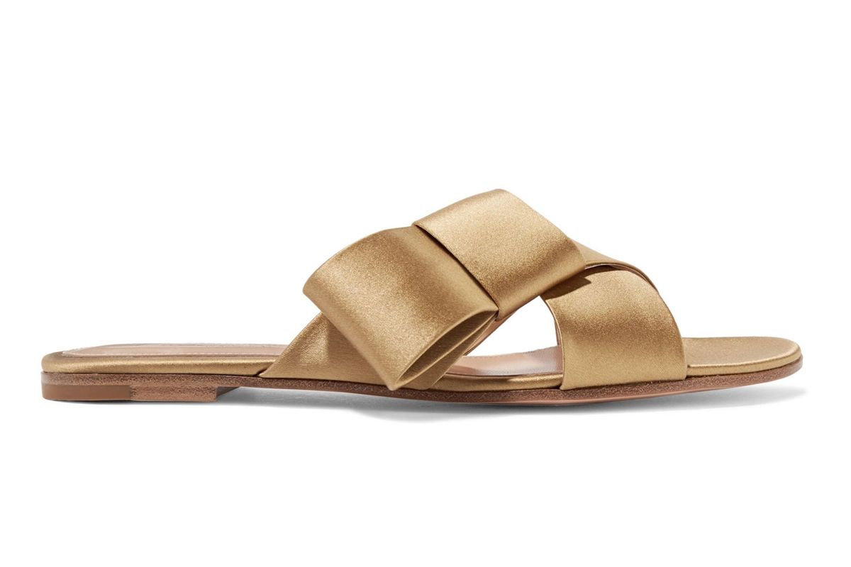 gianvito rossi obi bow embellished satin slides