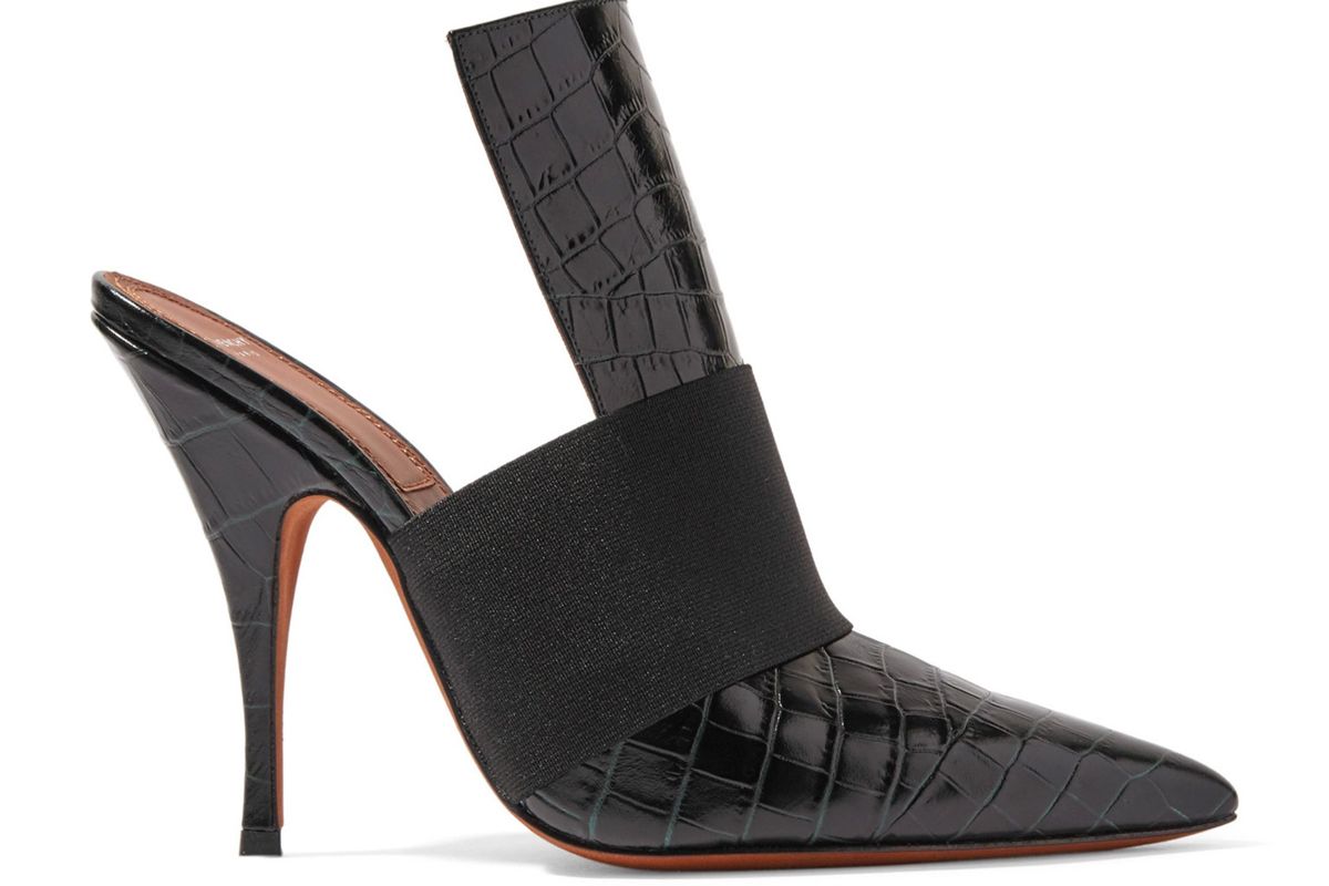 givenchy elastic trimmed croc effect leather mules