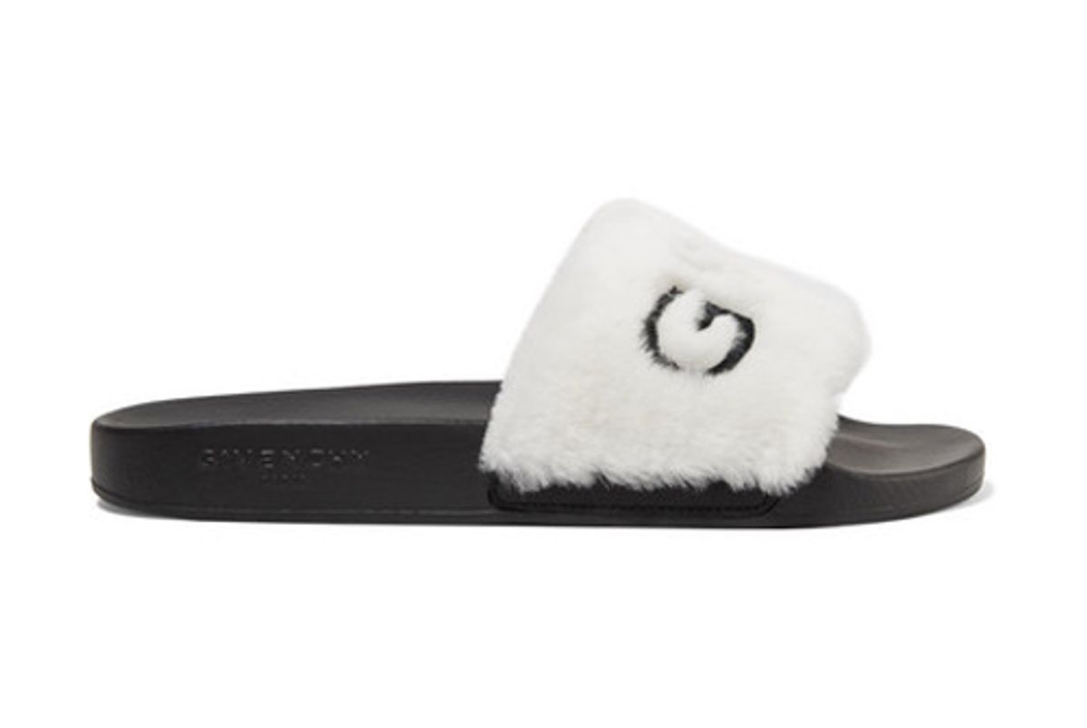 givenchy logo embroidered shearling slides