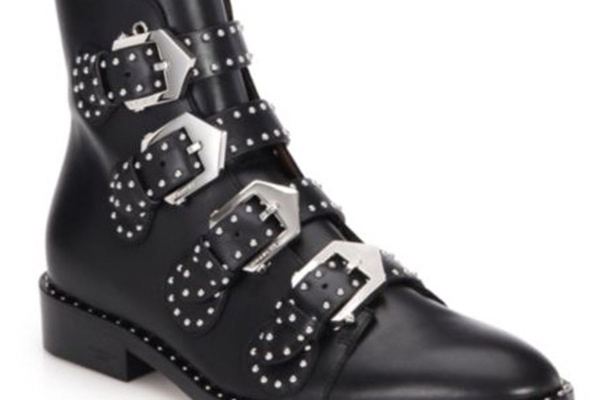 Studded Leather Buckled Ankle Boots
