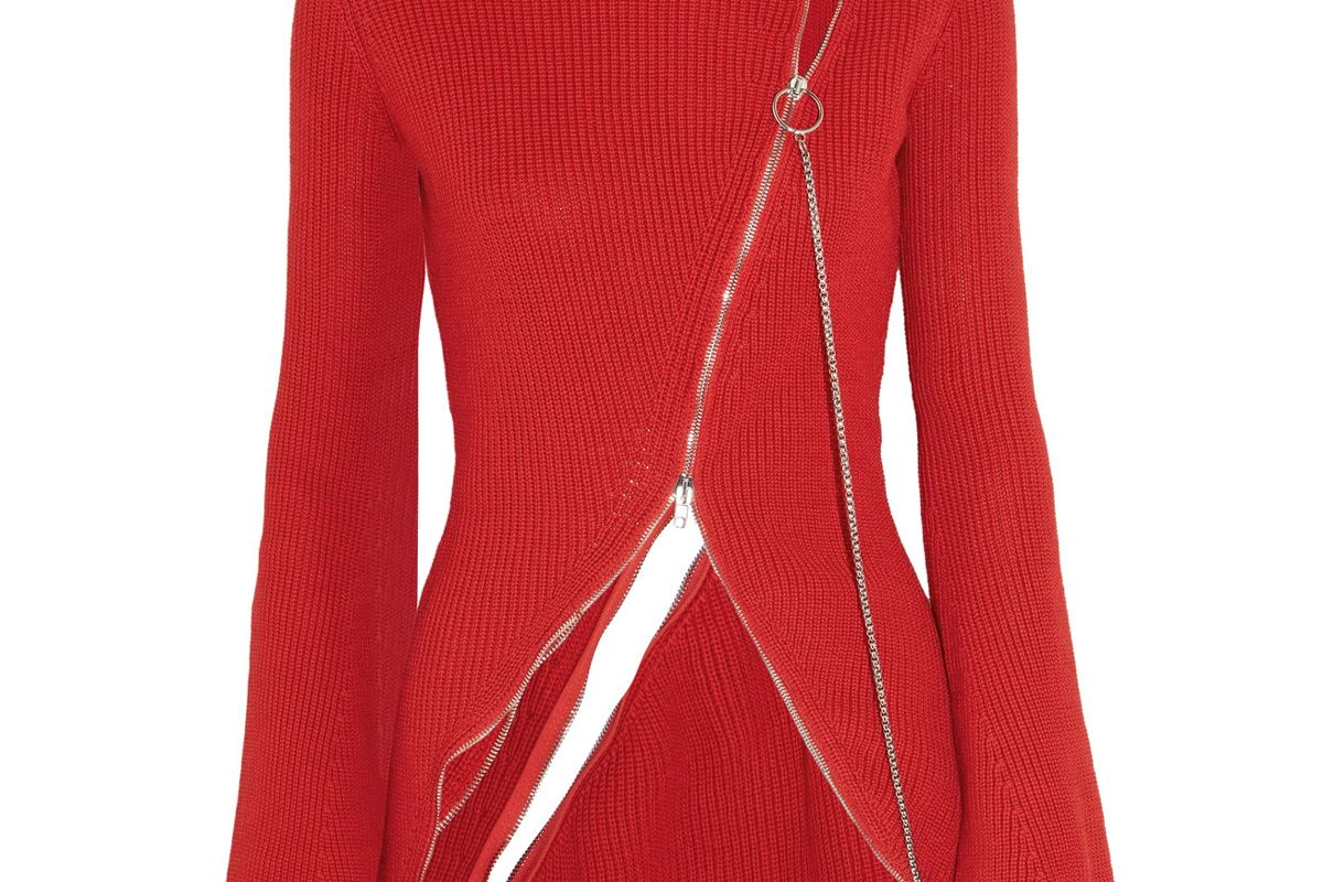 Zip-Detailed Ribbed Cotton-Blend Sweater