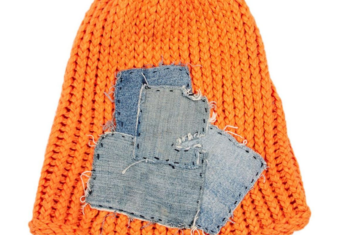 greg lauren denim patch wool beanie