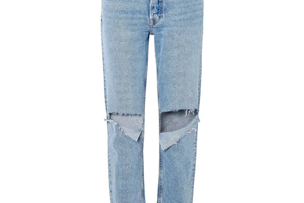grlfrnd helena distressed mid rise straight leg jeans