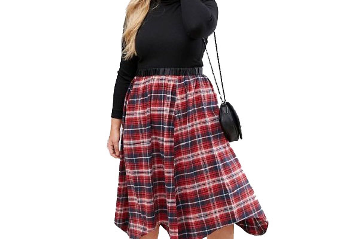 Curve Check Midi Skirt