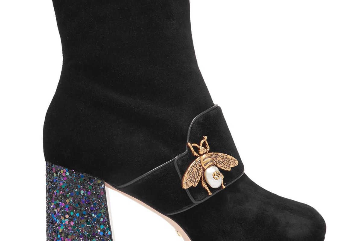 Embellished Glittered Velvet Ankle Boots