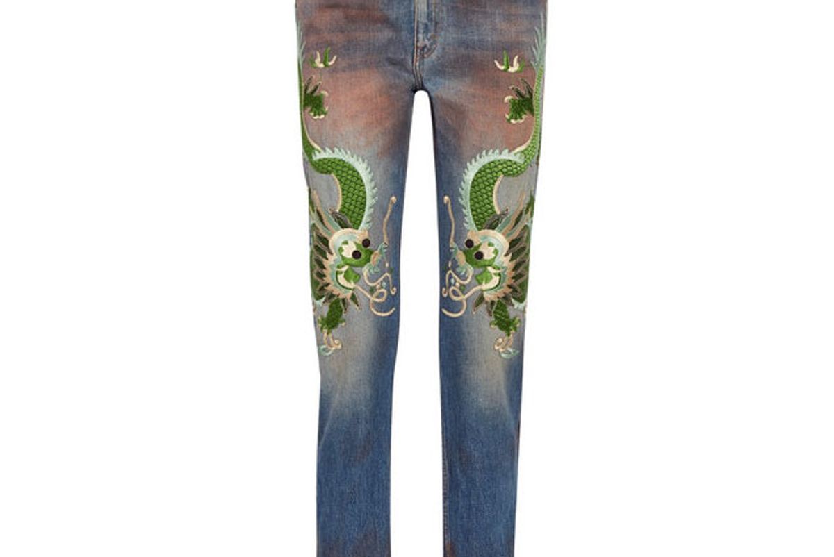 gucci appliqued distressed boyfriend jeans