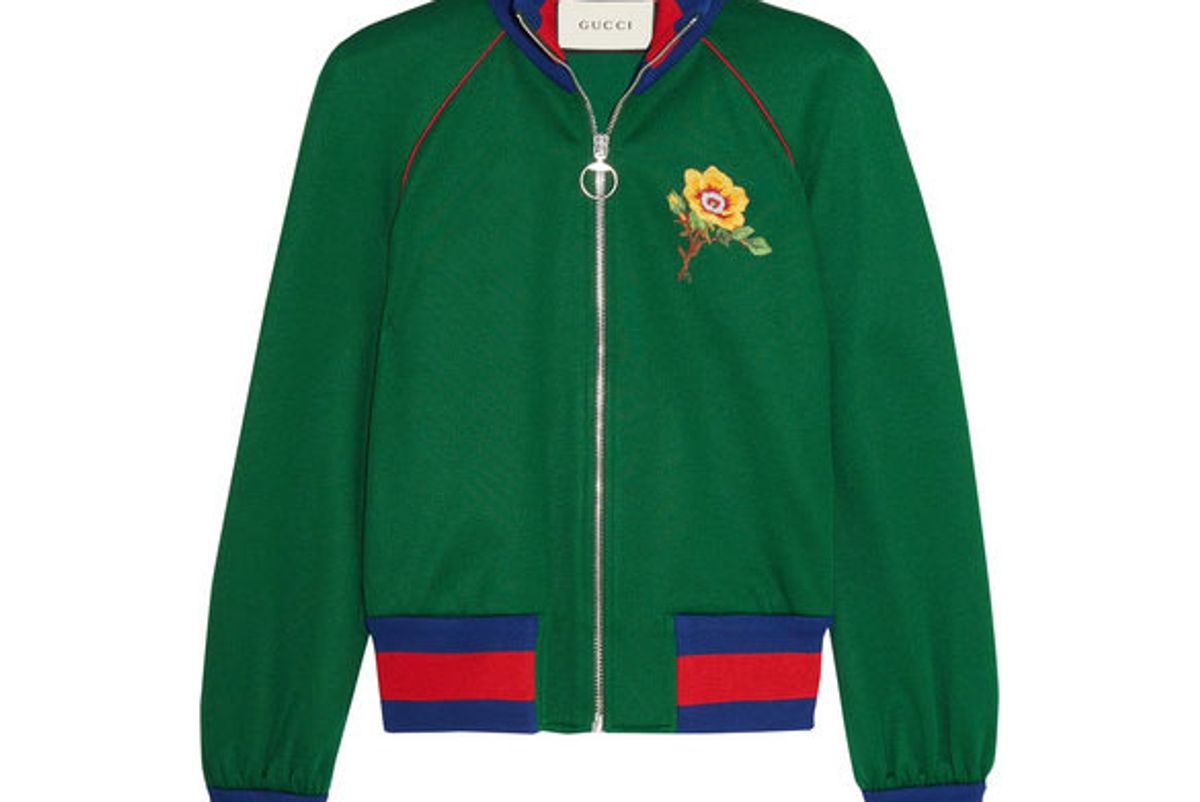 gucci appliqued satin jersey bomber jacket