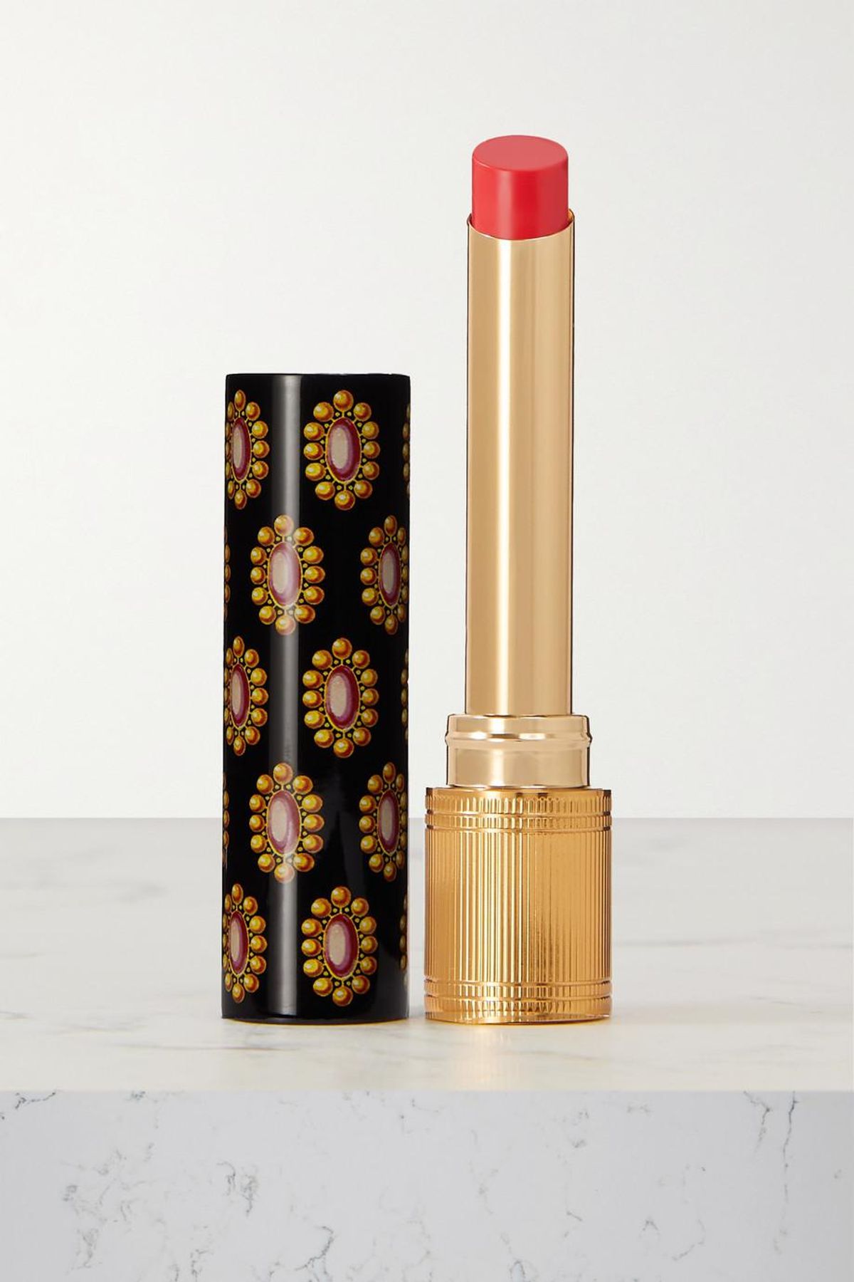 gucci beauty rouge de beaute brillant lipstick in virginia scarlet 