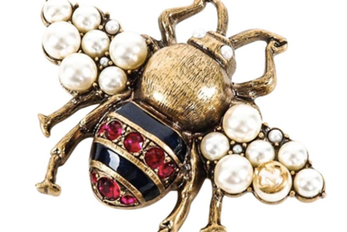 gucci bee brooch with crystals and pearls