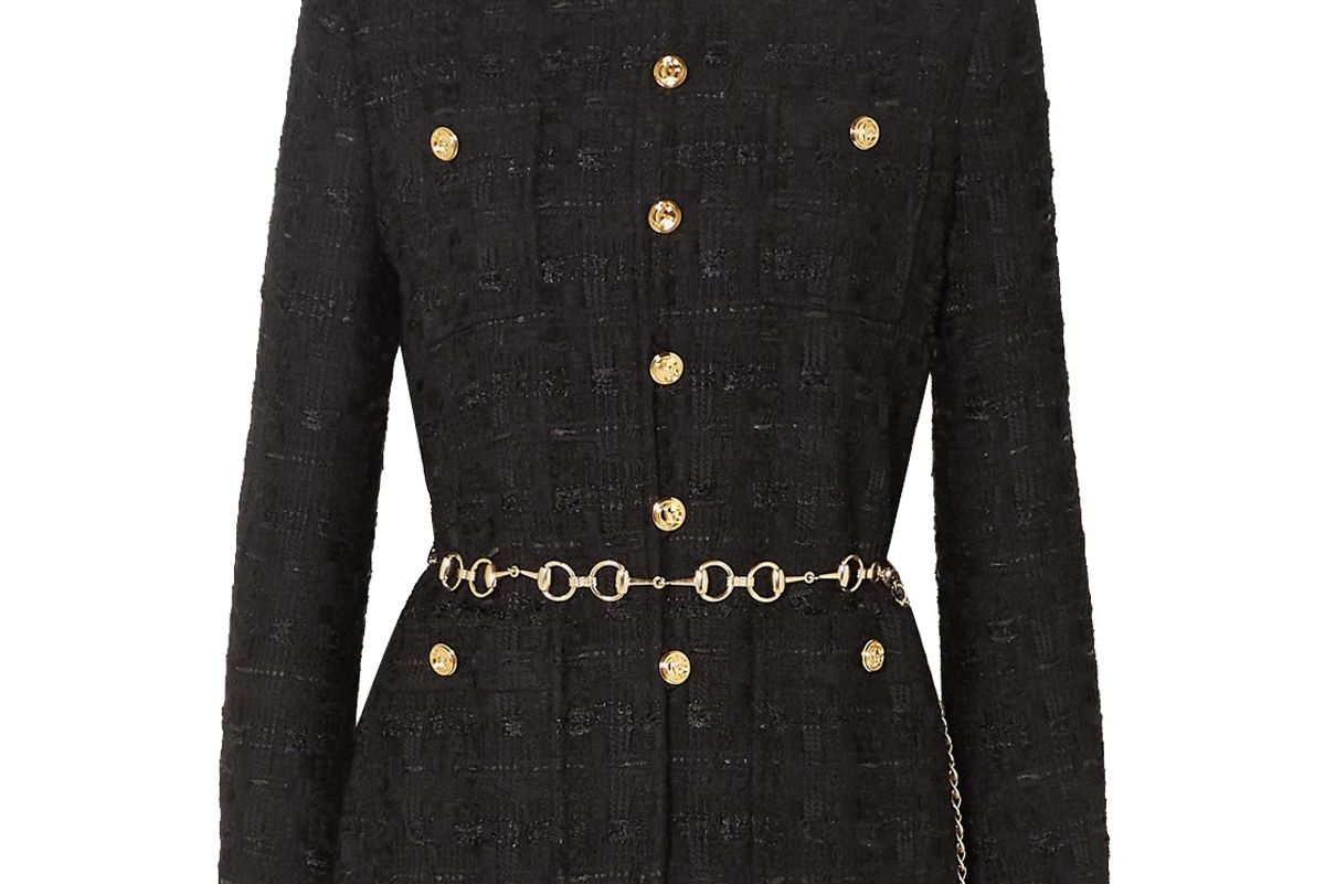 gucci belted button embellished tweed jacket