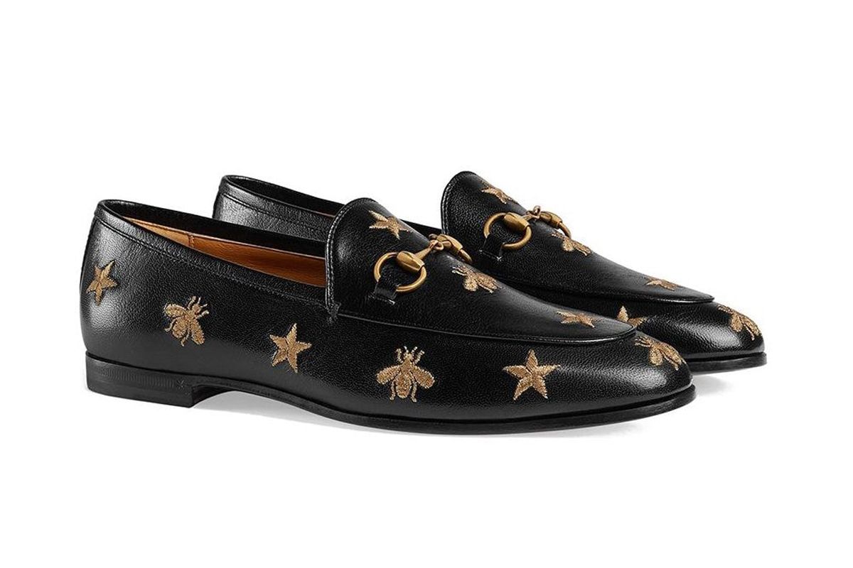 gucci black gold jordaan leather loafers