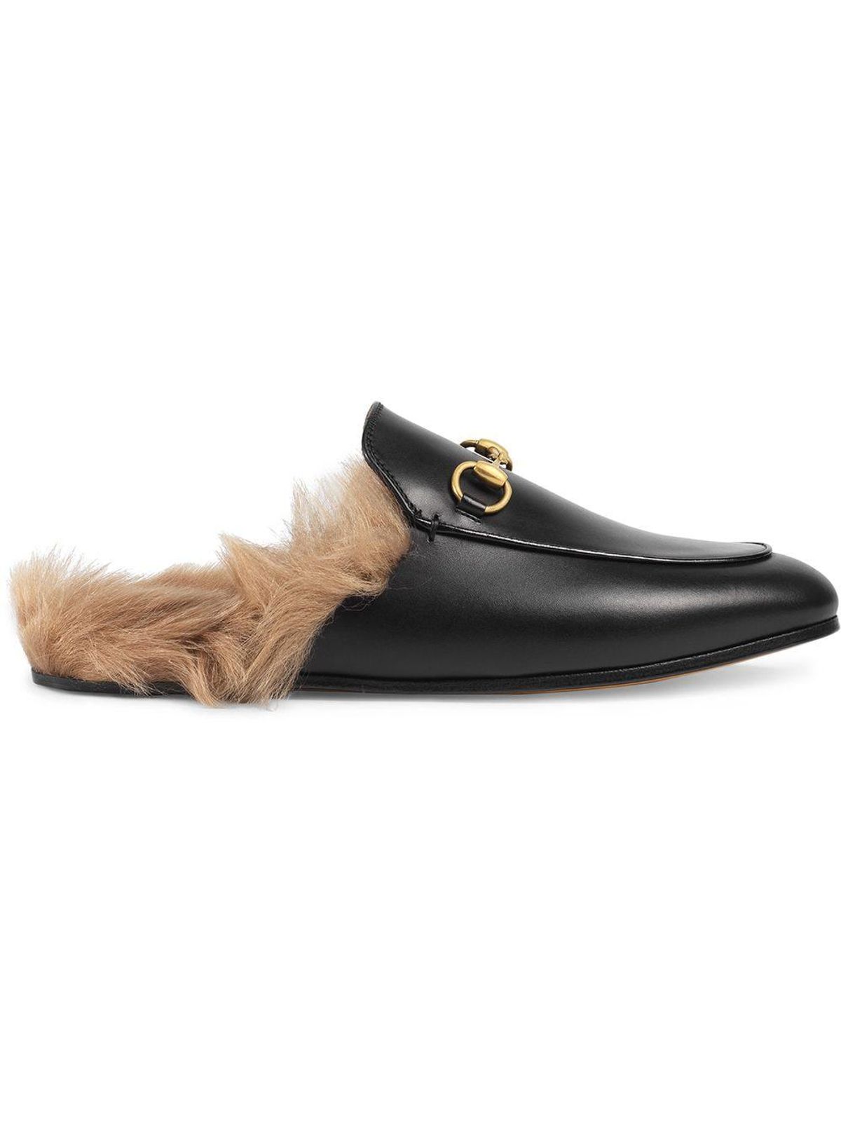 gucci black princetown leather fur lined mules