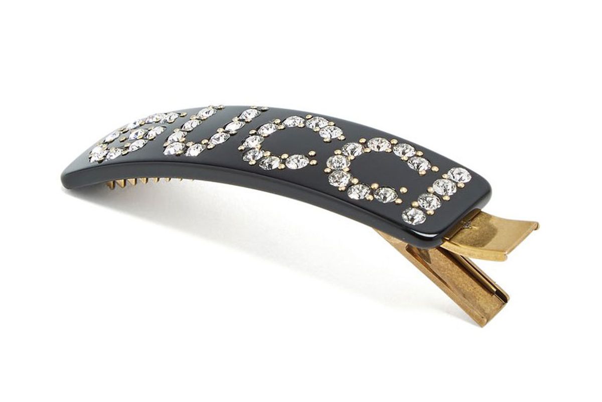 gucci crystal embellished logo hair clip