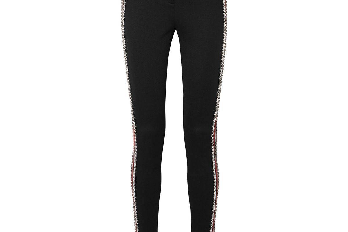 gucci crystal embellished striped tech jersey stirrup leggings