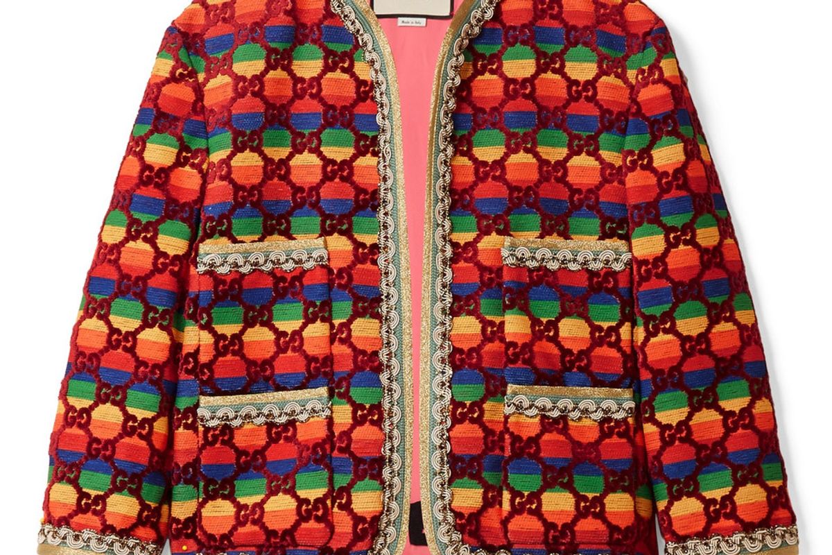 gucci embellished flocked striped woven jacket