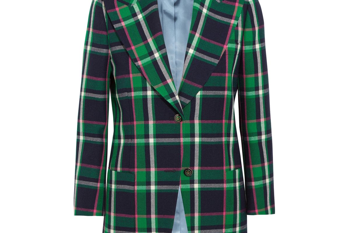 Embellished Tartan Wool Blazer