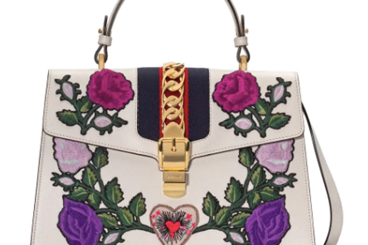 gucci embroidered sylvie medium tote