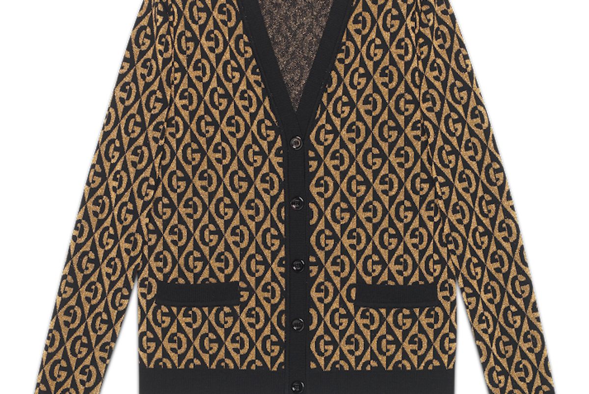 gucci g rhombus lame wool jacquard cardigan