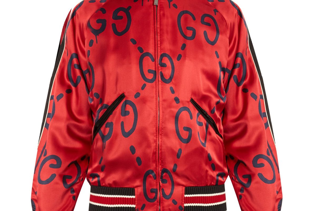 GucciGhost-Print Satin Bomber Jacket