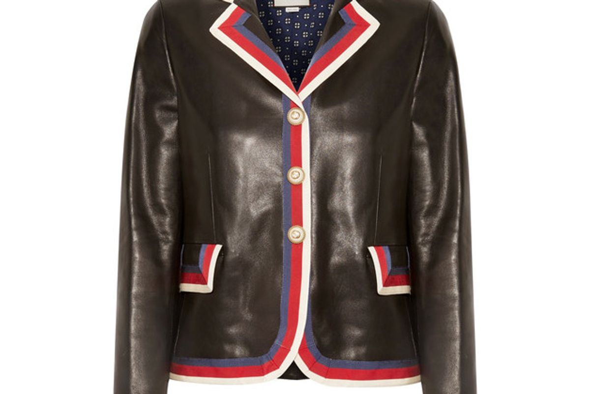 Grosgrain-trimmed Appliquéd Leather Blazer