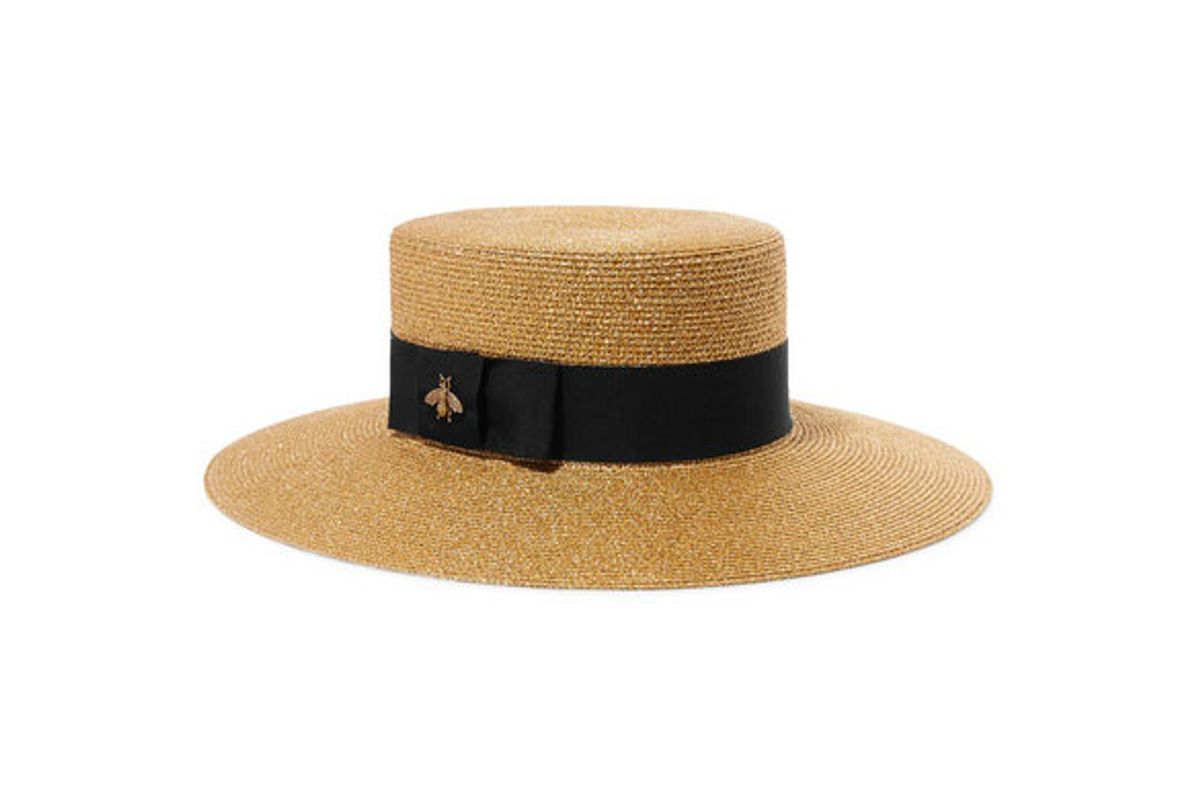 gucci grosgrain-trimmed glittered straw hat