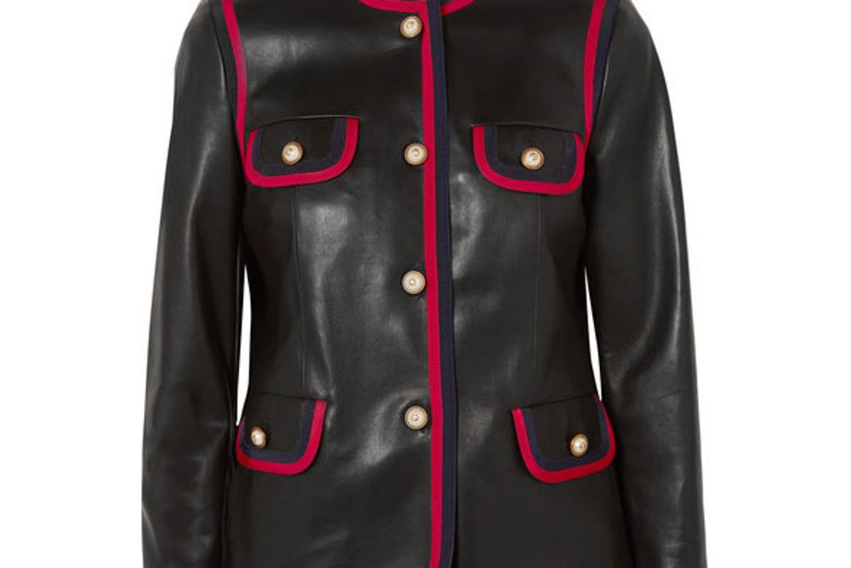 gucci grosgrain trimmed leather jacket