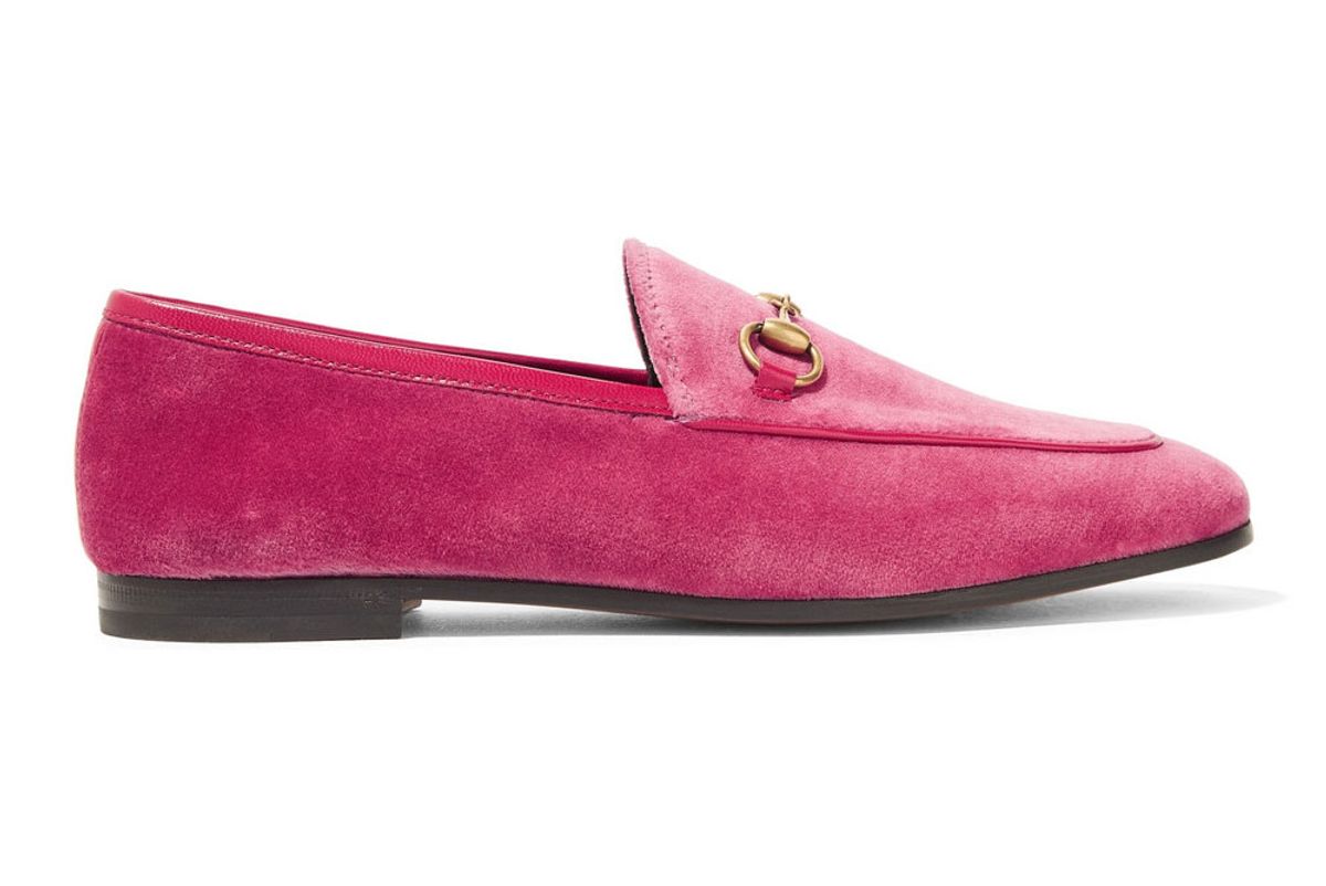 gucci jordaan horsebit detailed leather trimmed velvet loafers