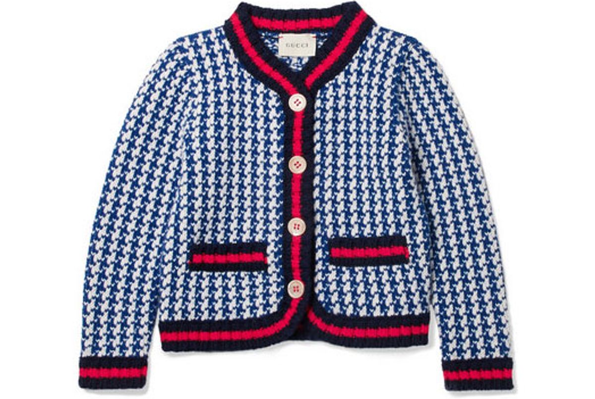 gucci kids appliqued houndstooth intarsia wool jacket