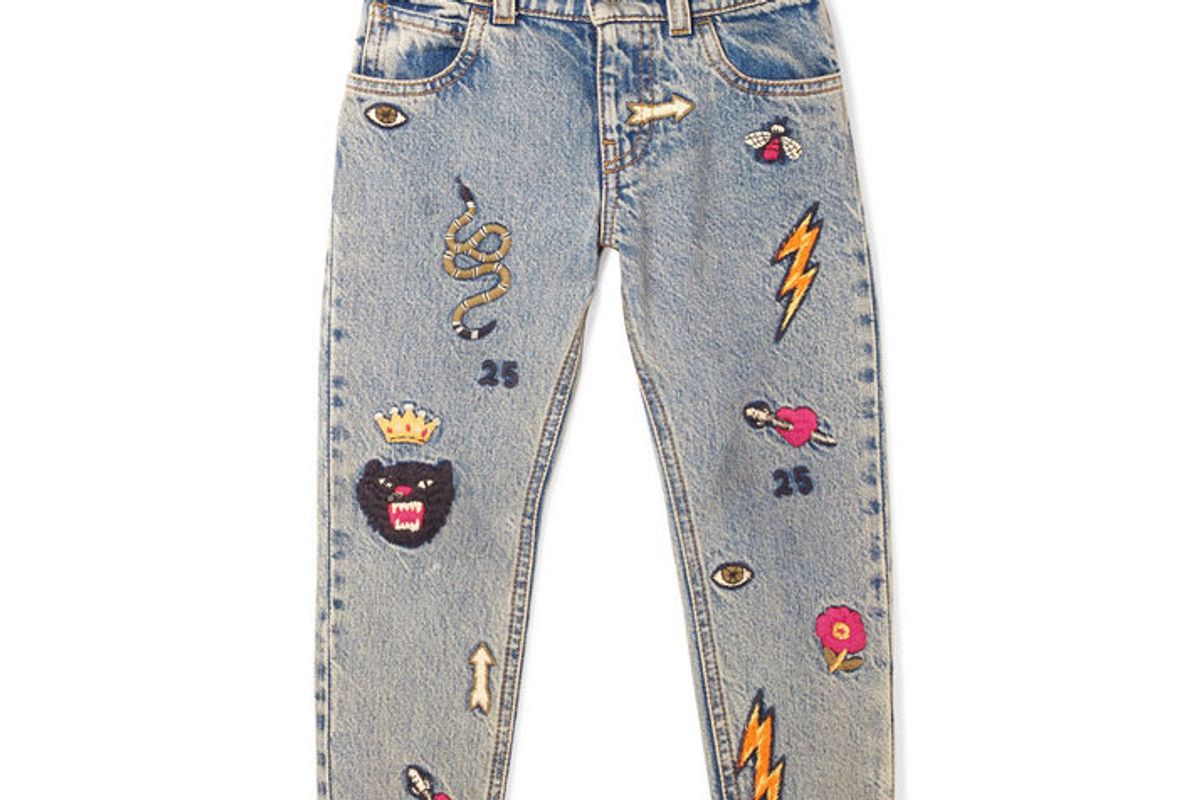 gucci kids embroidered denim jeans