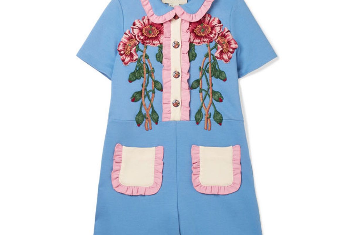 gucci kids ruffle trimmed appliqued jersey romper