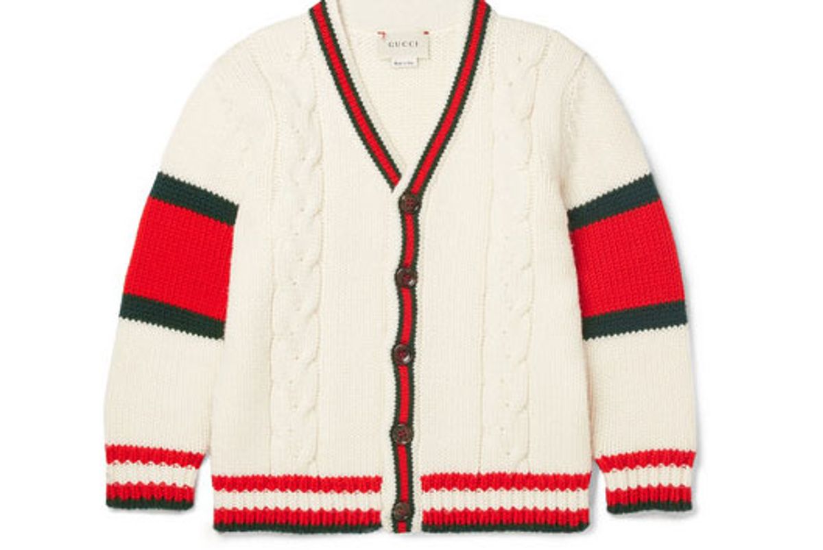 gucci kids striped cable knit wool cardigan