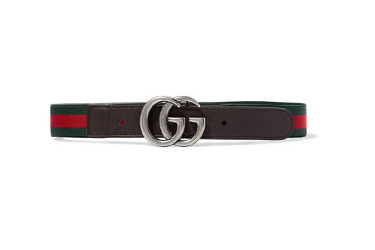 gucci kids striped canvas and leather belt