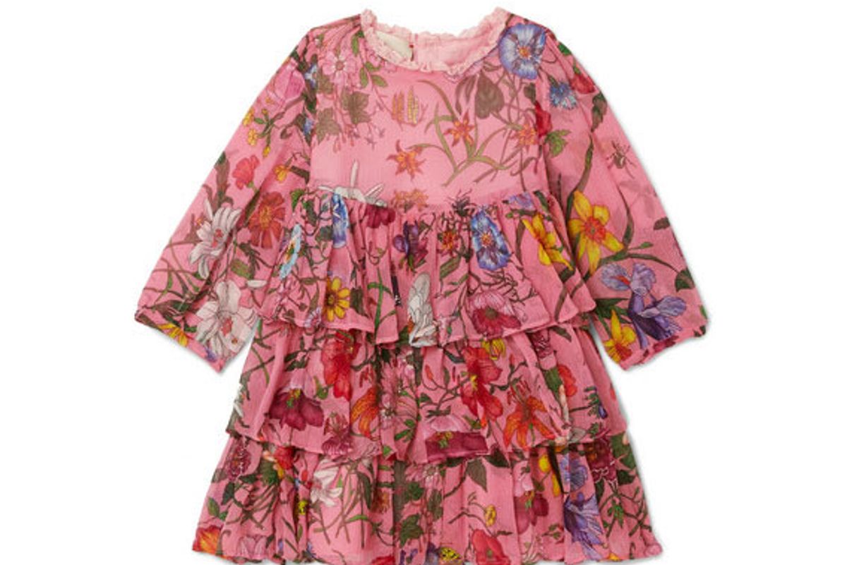 gucci kids tiered floral print silk crepon dress