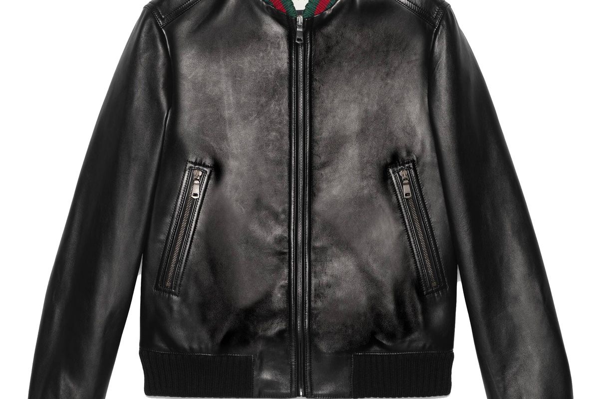gucci leather jacket with web