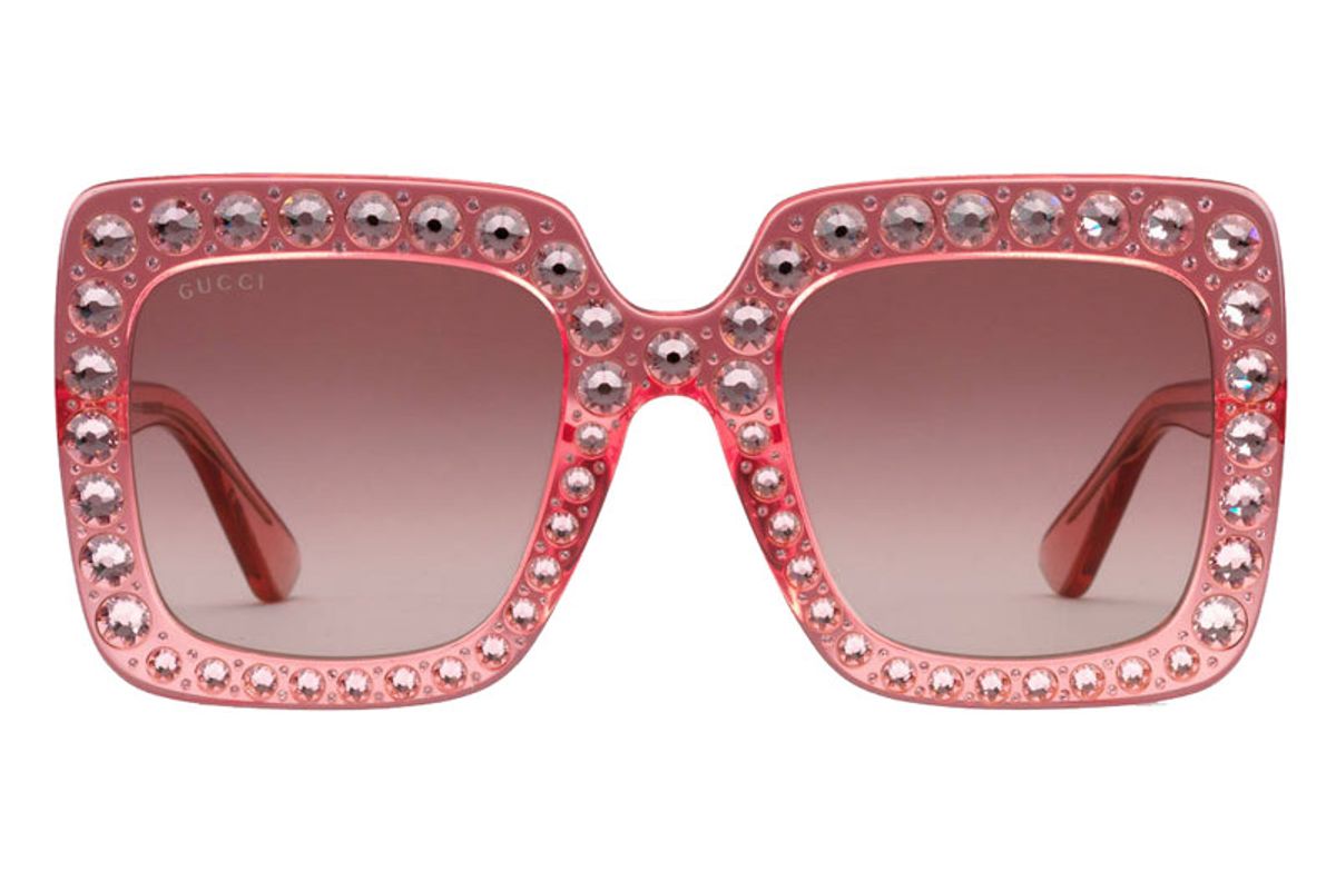 Oversized Square-Frame Acetate Sunglasses with Crystals