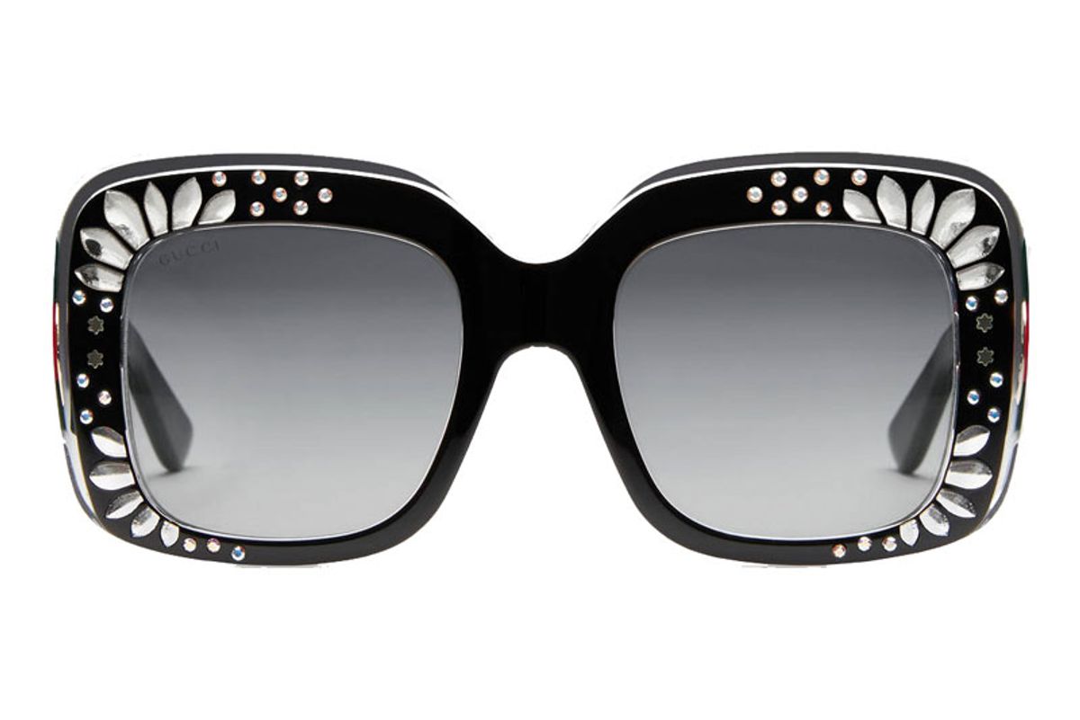 Oversized Square-Frame Rhinestone Sunglasses