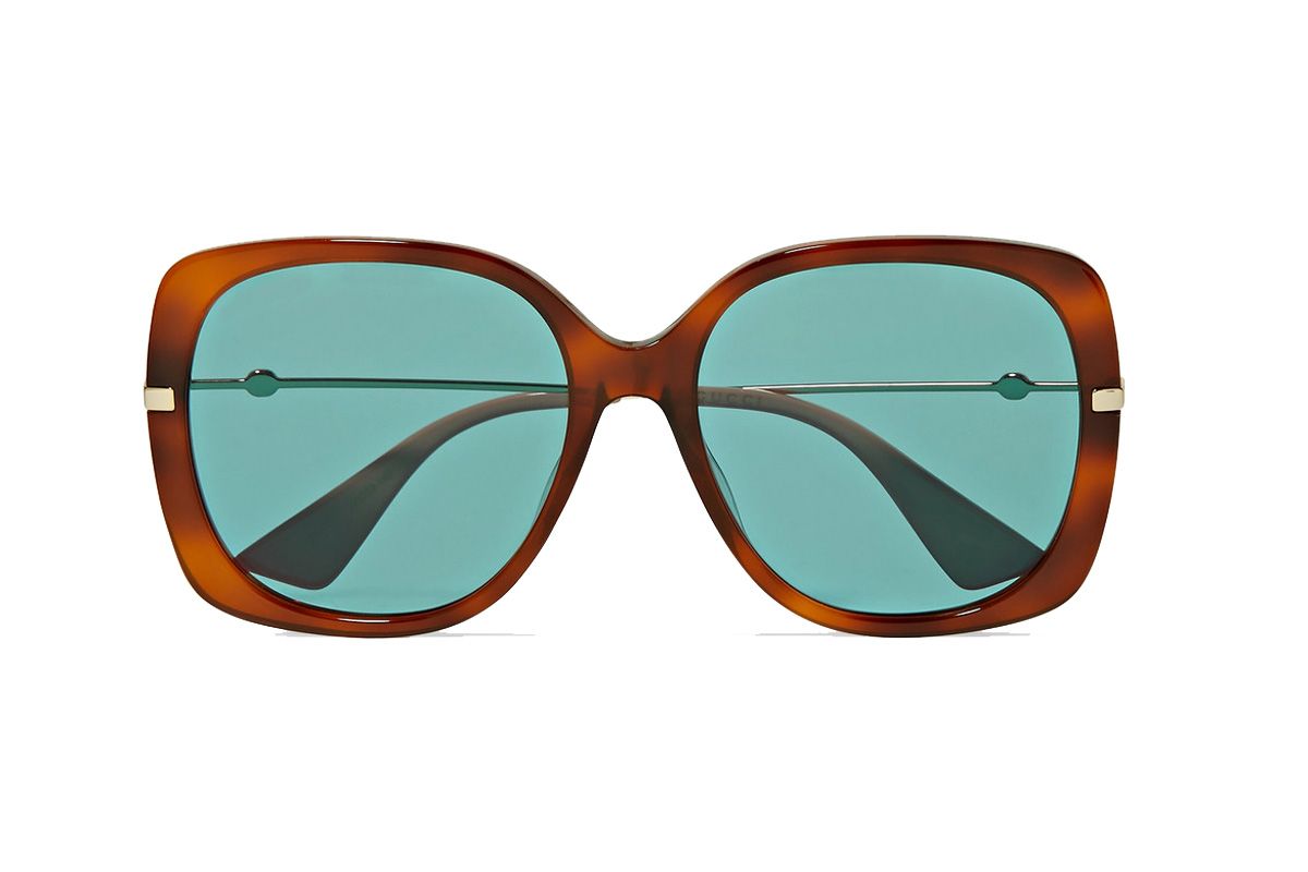 gucci oversized square frame tortoiseshell acetate and gold tone sunglasses