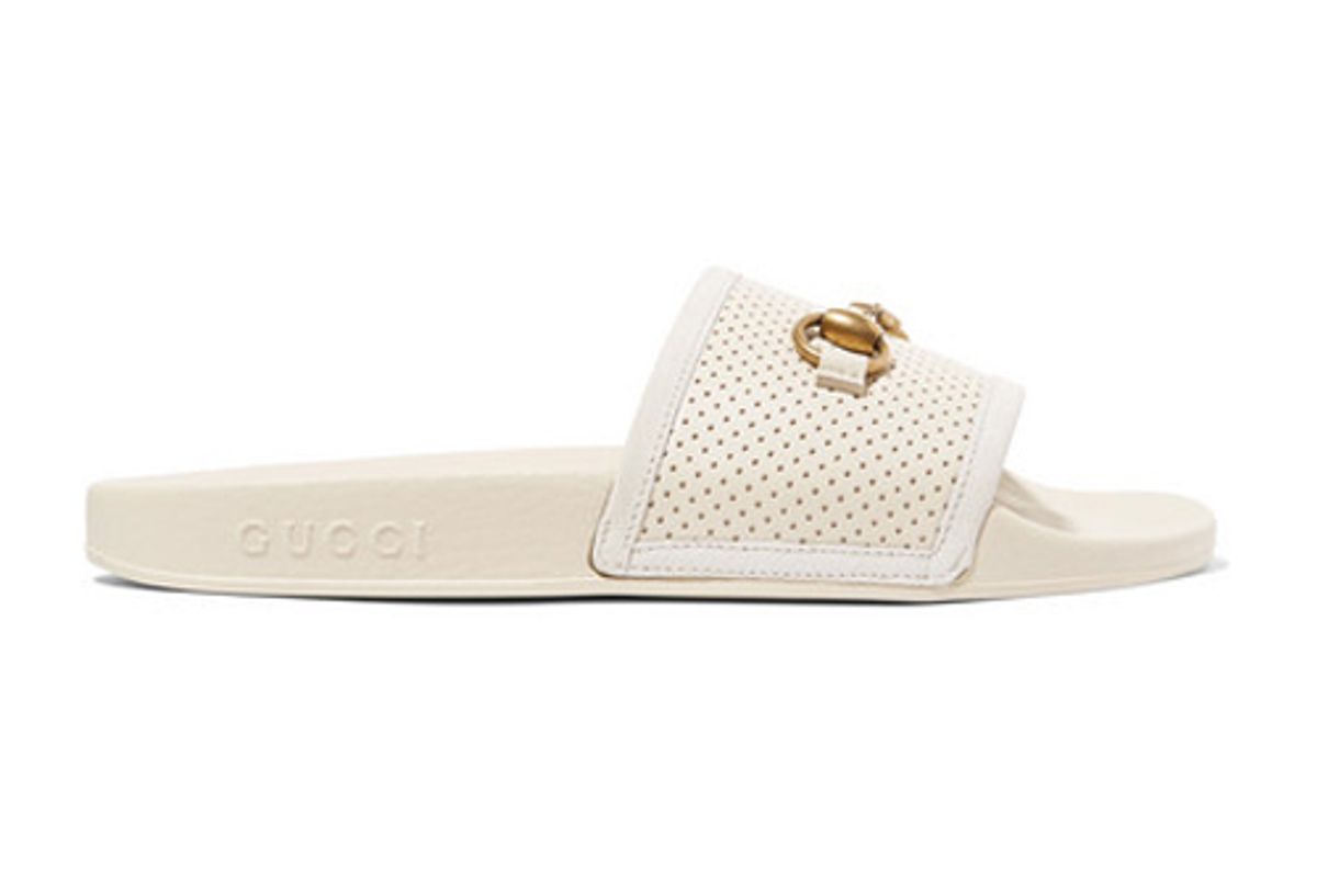 gucci pursuit horsebit detailed perforated rubber slides