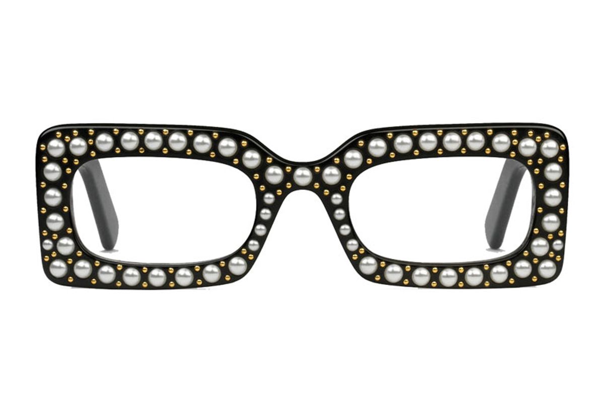 Rectangular-Frame Sunglasses with Pearls