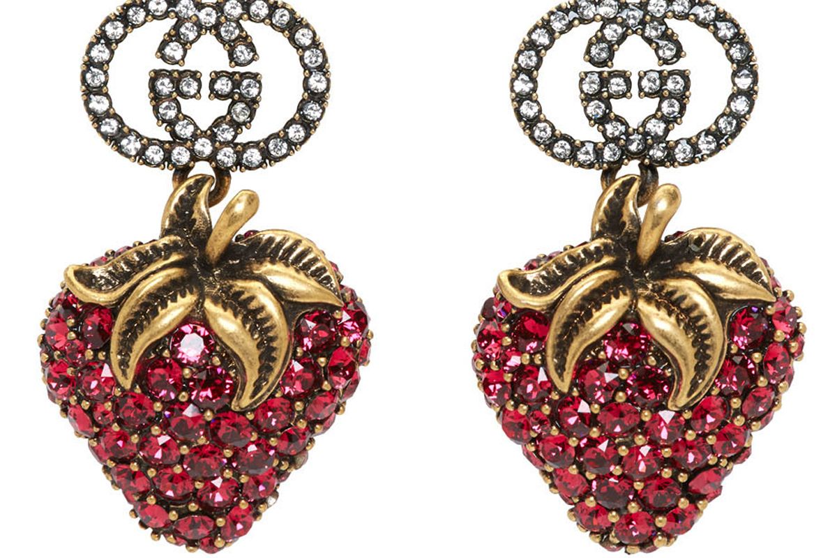 gucci red crystal strawberry earrings