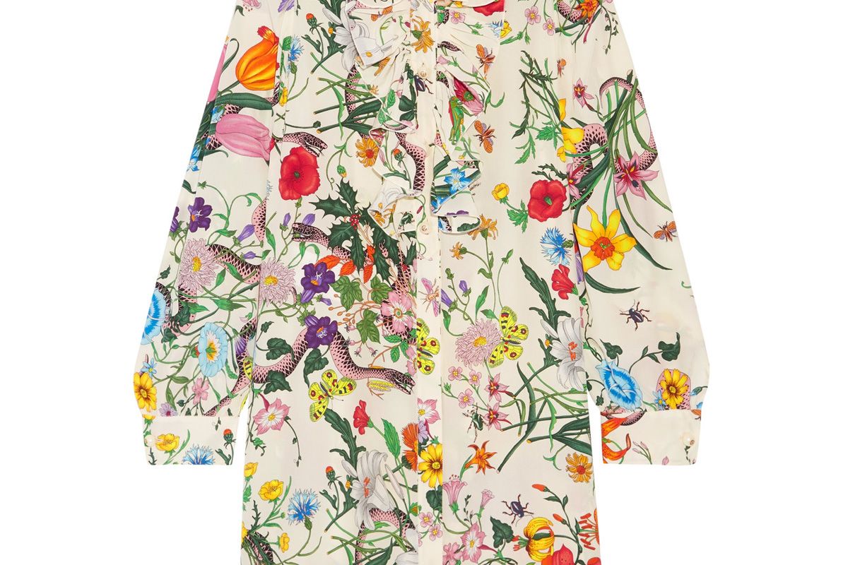 Ruffled Printed Silk Crepe de Chine Mini Dress