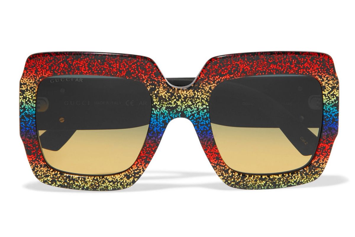 Square-Frame Glittered Acetate Sunglasses