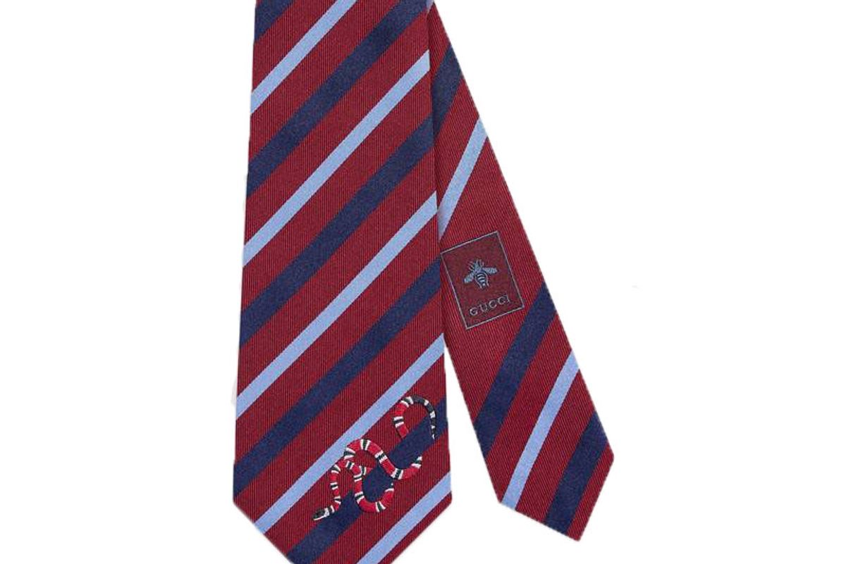 gucci striped silk tie with kingsnake
