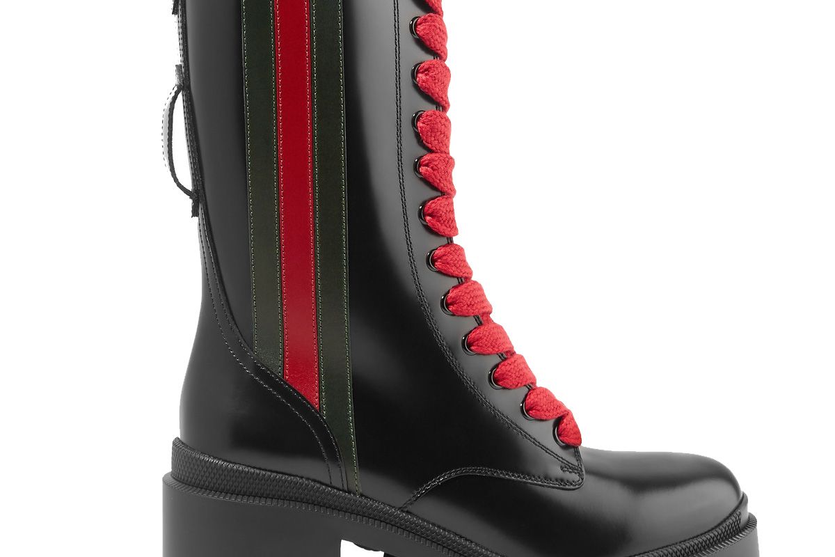 gucci trip striped glossed leather ankle boots