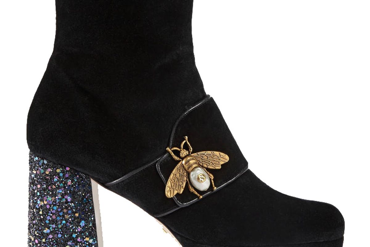 Velvet Ankle Boot with Bee