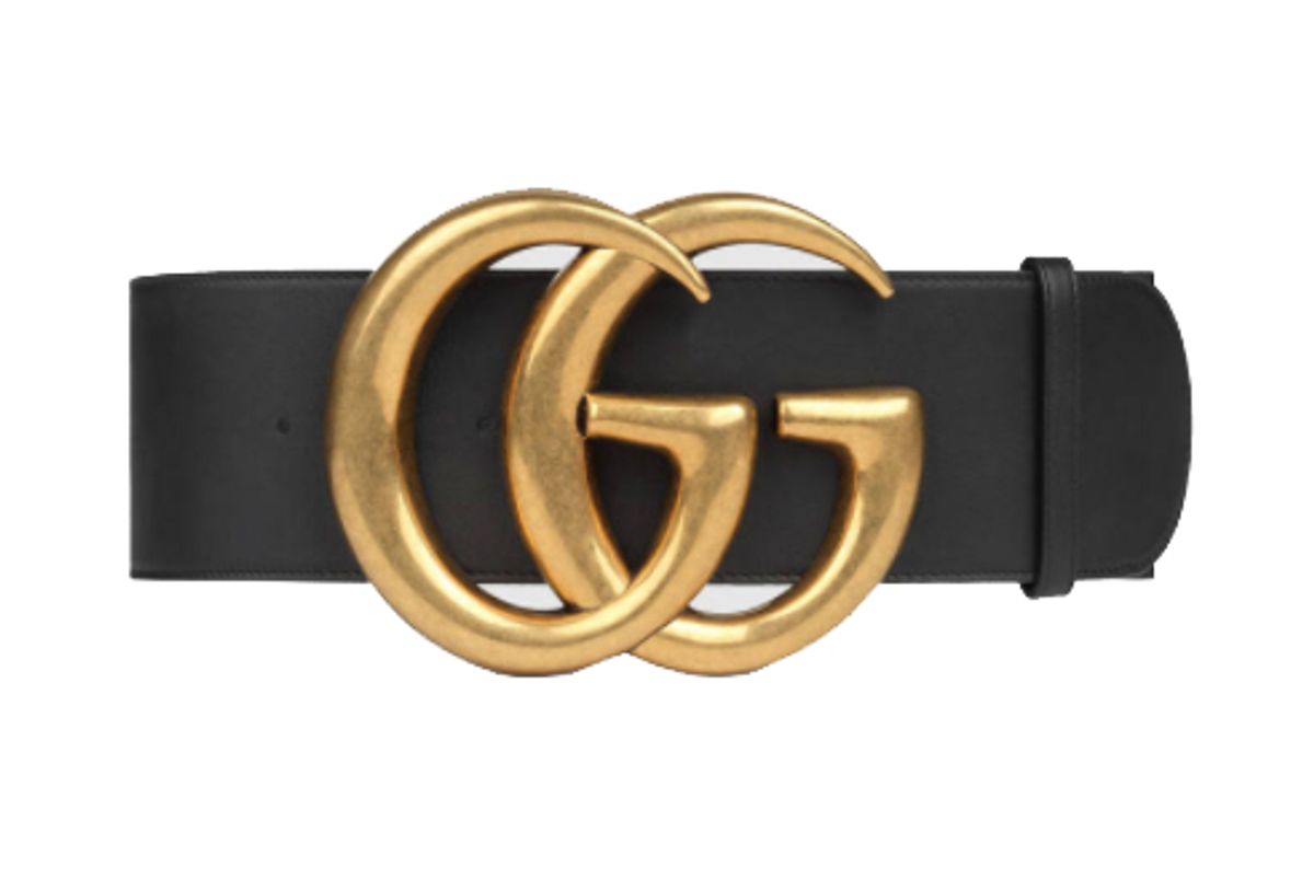 Wide Leather Belt with Double G