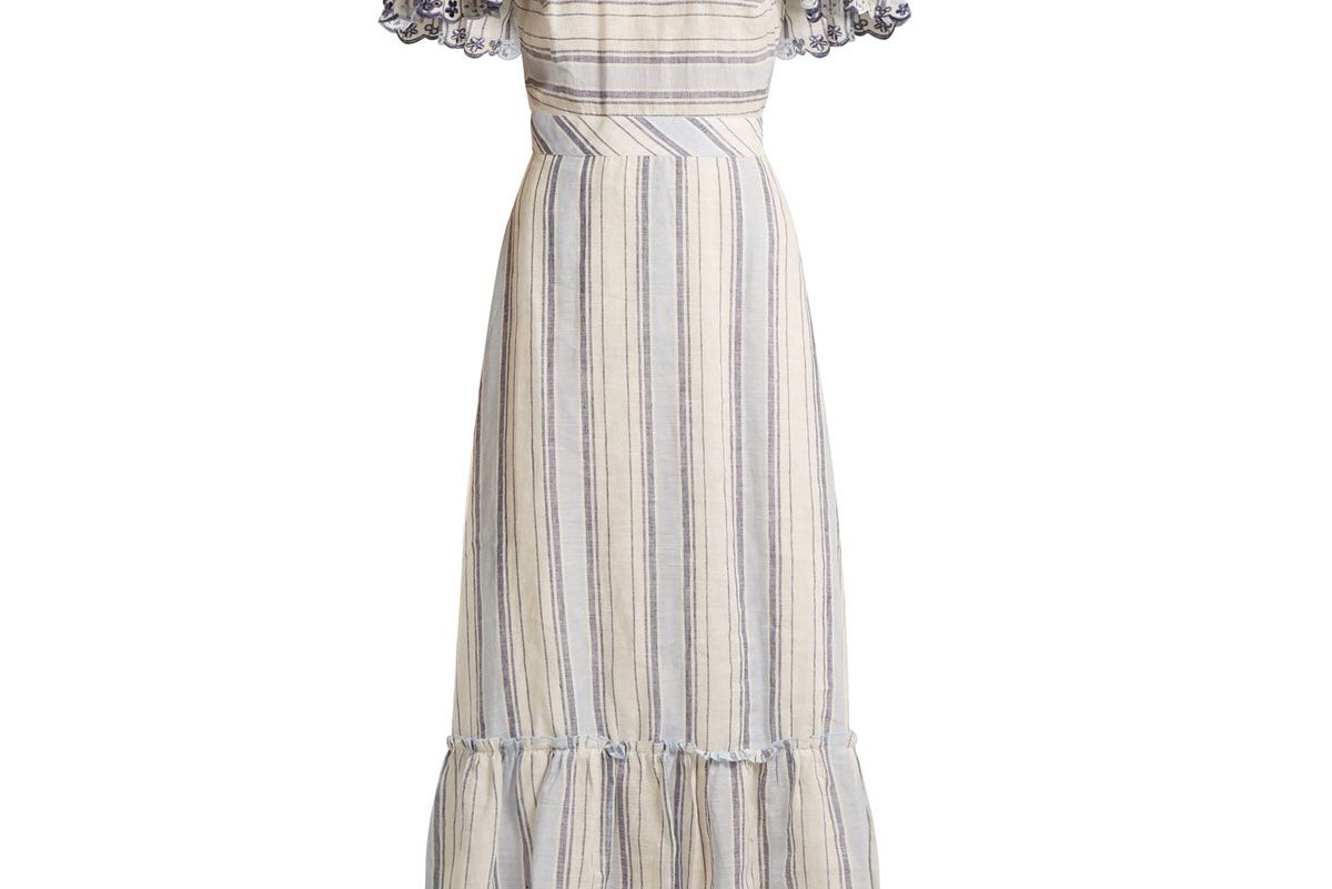 gul hurgel ruffled sleeve striped linen dress